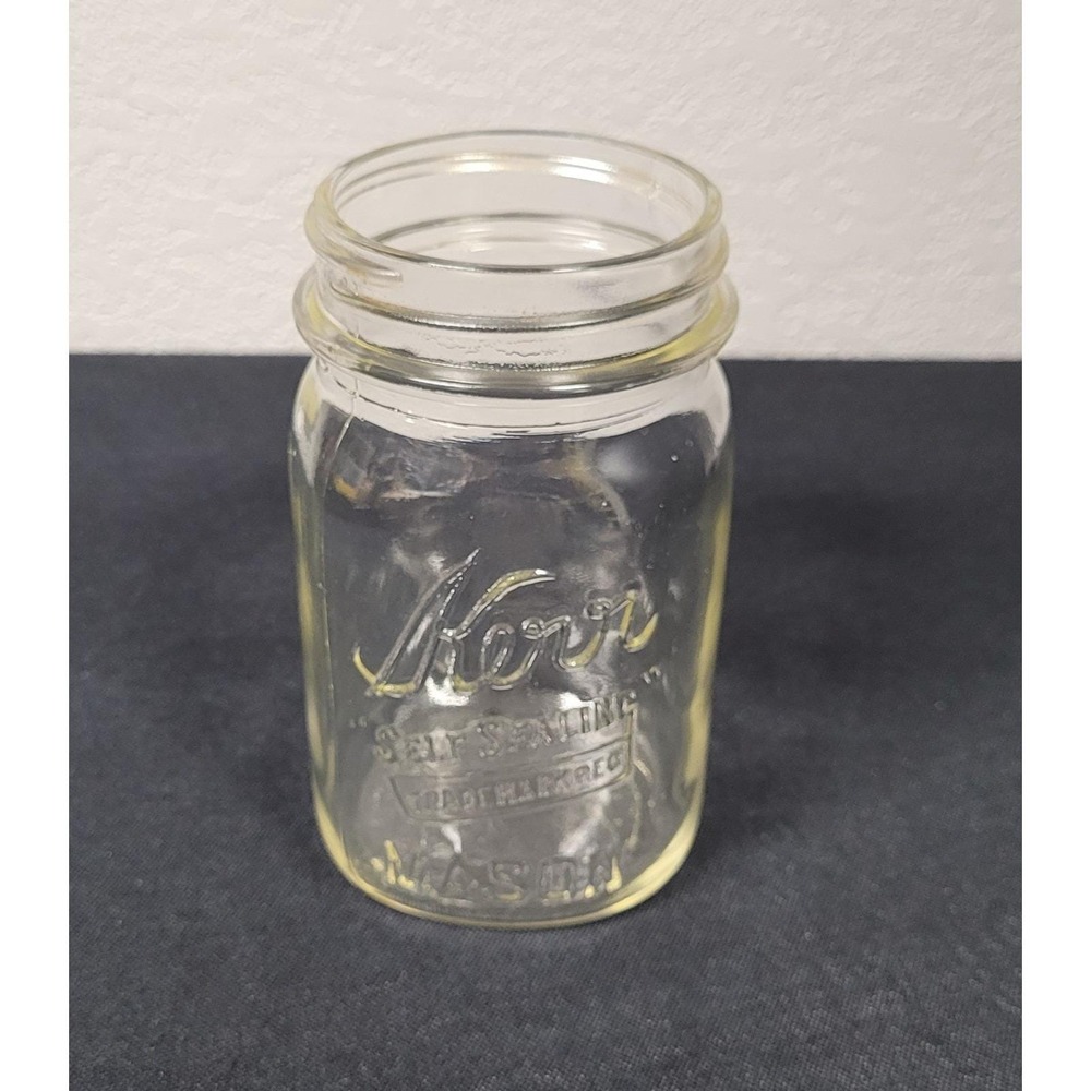 Vintage 1970s Kerr "Self Sealing" Clear Glass Mason Jar Pint (AHK G1 593) No Lid